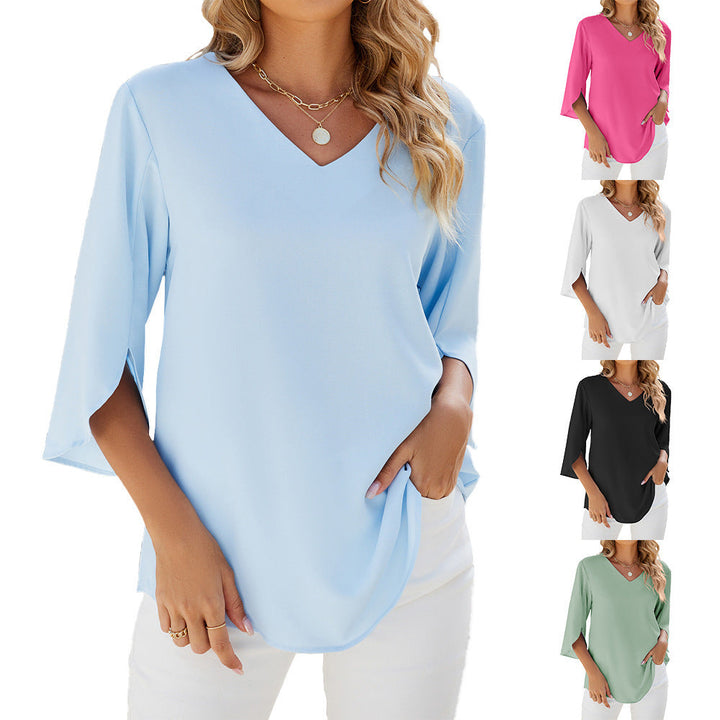 Drune | Lockeres Chiffon Blusentop Mit V-Ausschnitt