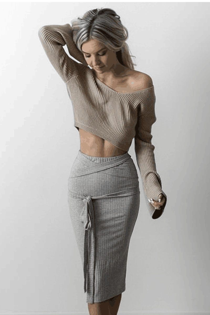 Damen Kurzer Pullover mit weitem Kragen und raffinierter Rippstruktur Drune