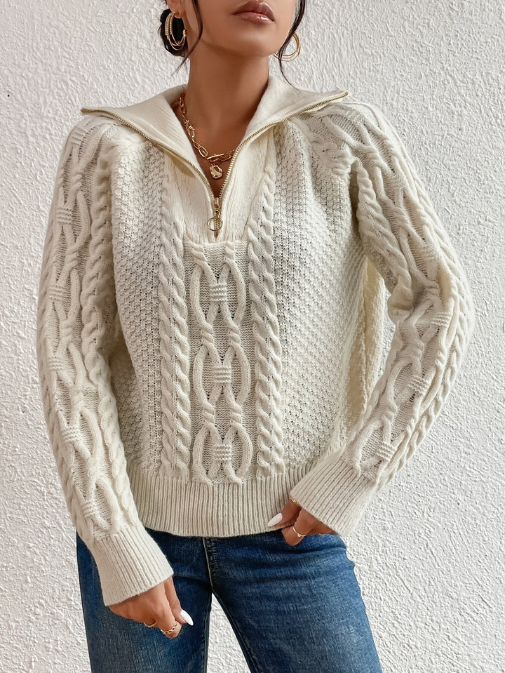 Drune | Kabelstrickpullover mit Reißverschlusskragen