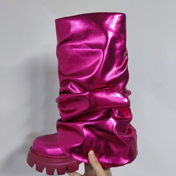 Drune | Rundkopf Dick Gebunden Gestaltete Sohle Gefaltete Damenstiefel