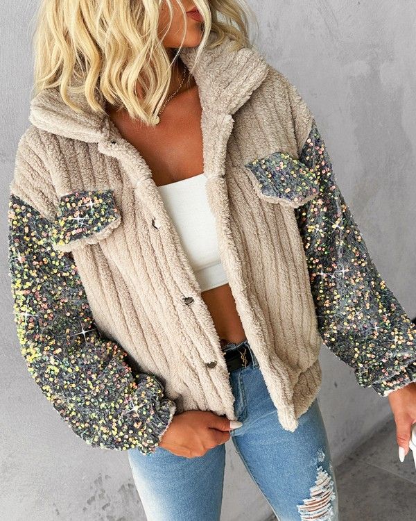 Drune | Damen-Pailletten-Jacke mit Stehkragen