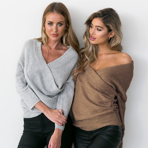 Damen Großer Wickelpullover mit strukturiertem Design Drune
