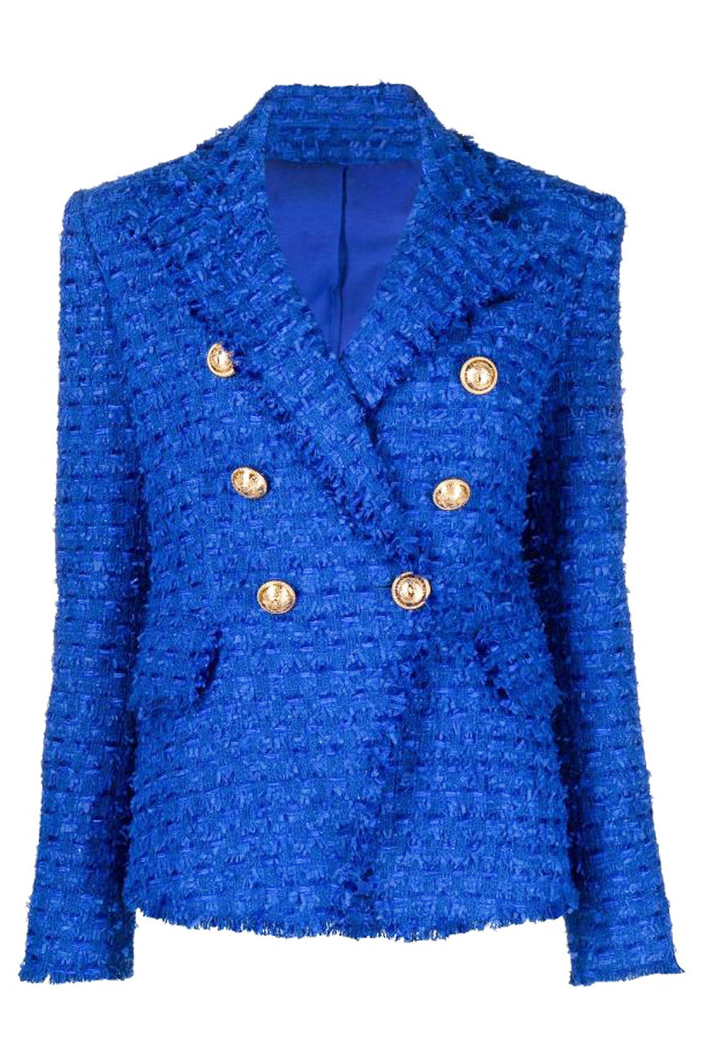 Drune | Tweed Blazer Königsblau Goldknöpfe Stilvoll und Exklusiv