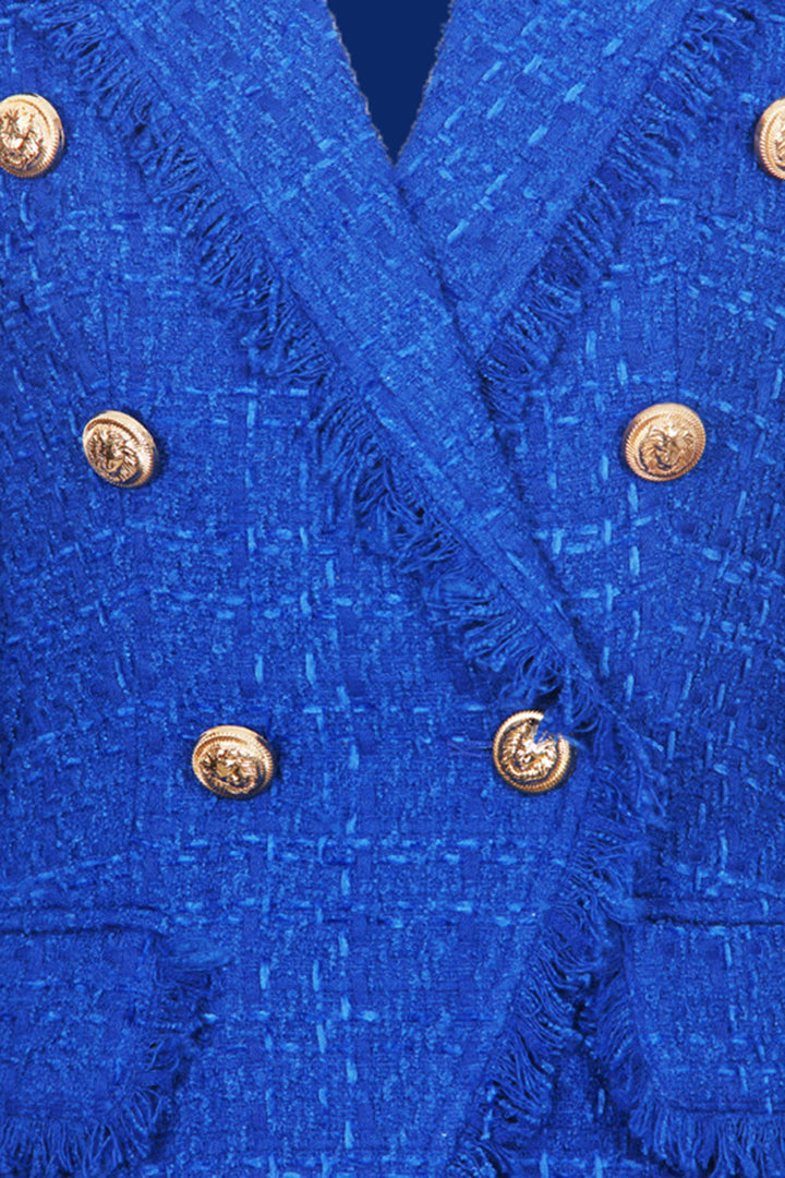 Drune | Tweed Blazer Königsblau Goldknöpfe Stilvoll und Exklusiv