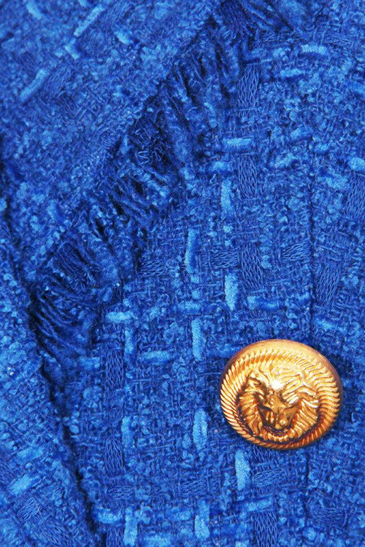 Drune | Tweed Blazer Königsblau Goldknöpfe Stilvoll und Exklusiv