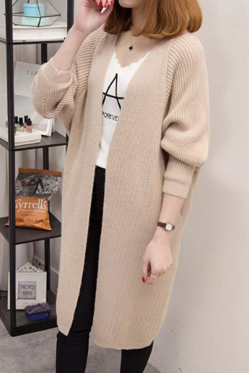 Damen lässiger Strickcardigan mit offenen Front und tiefen Taschen Drune