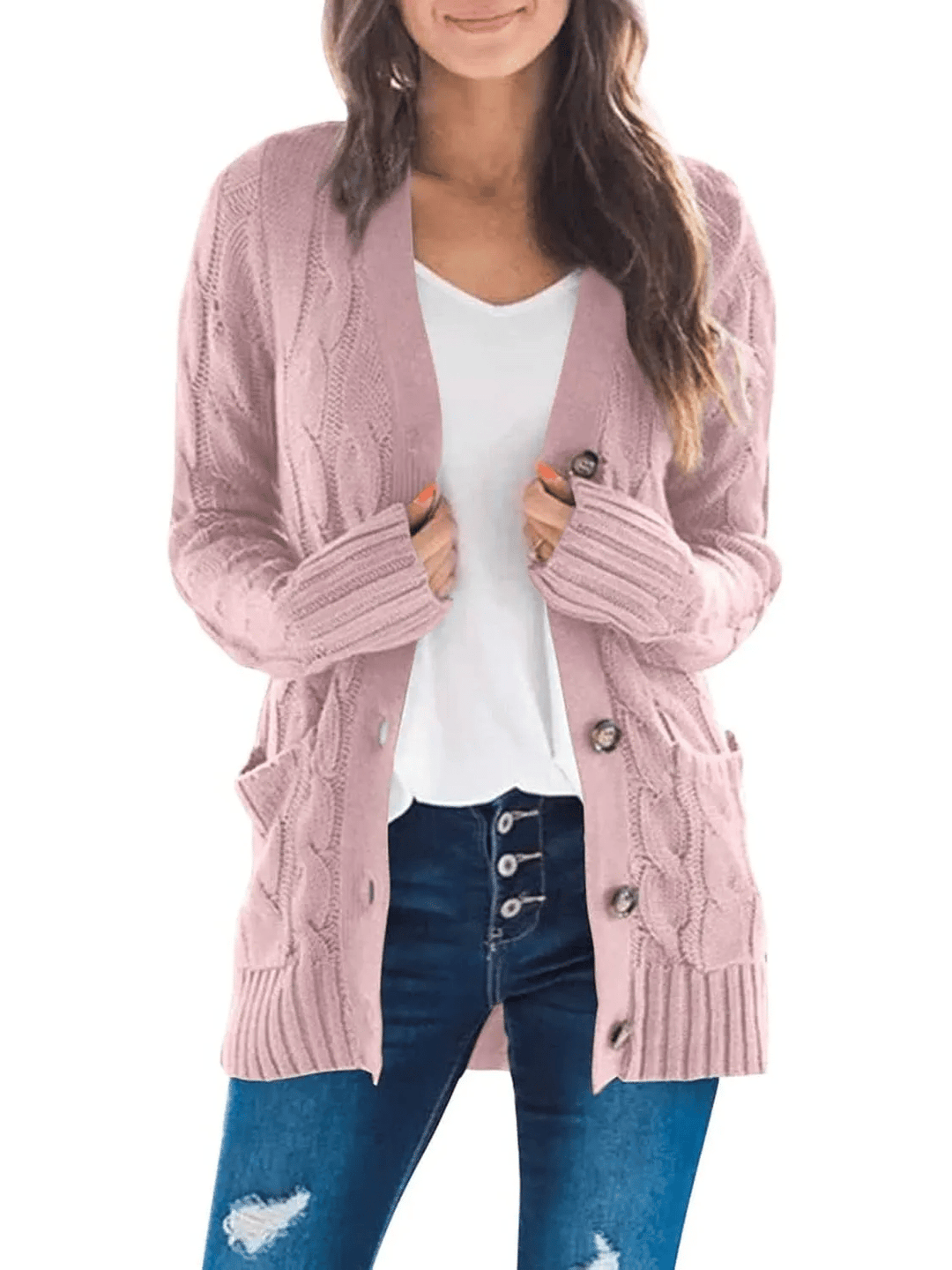 Drune | Offener Strickcardigan mit Zopfmuster