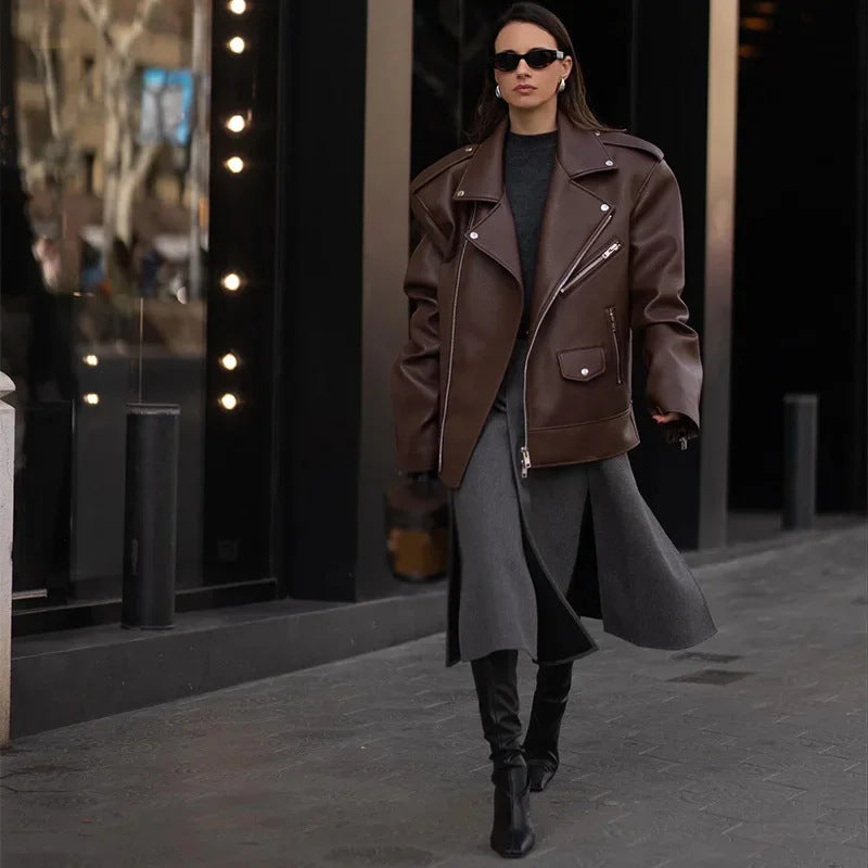 Drune | Moderne Damen Kurze Leder-Look Jacke