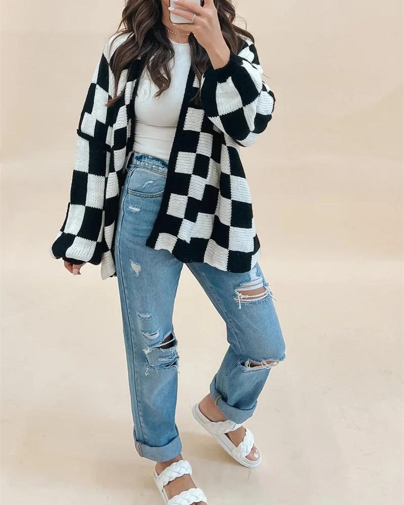 Drune | Übergroße Karierte Strickjacke