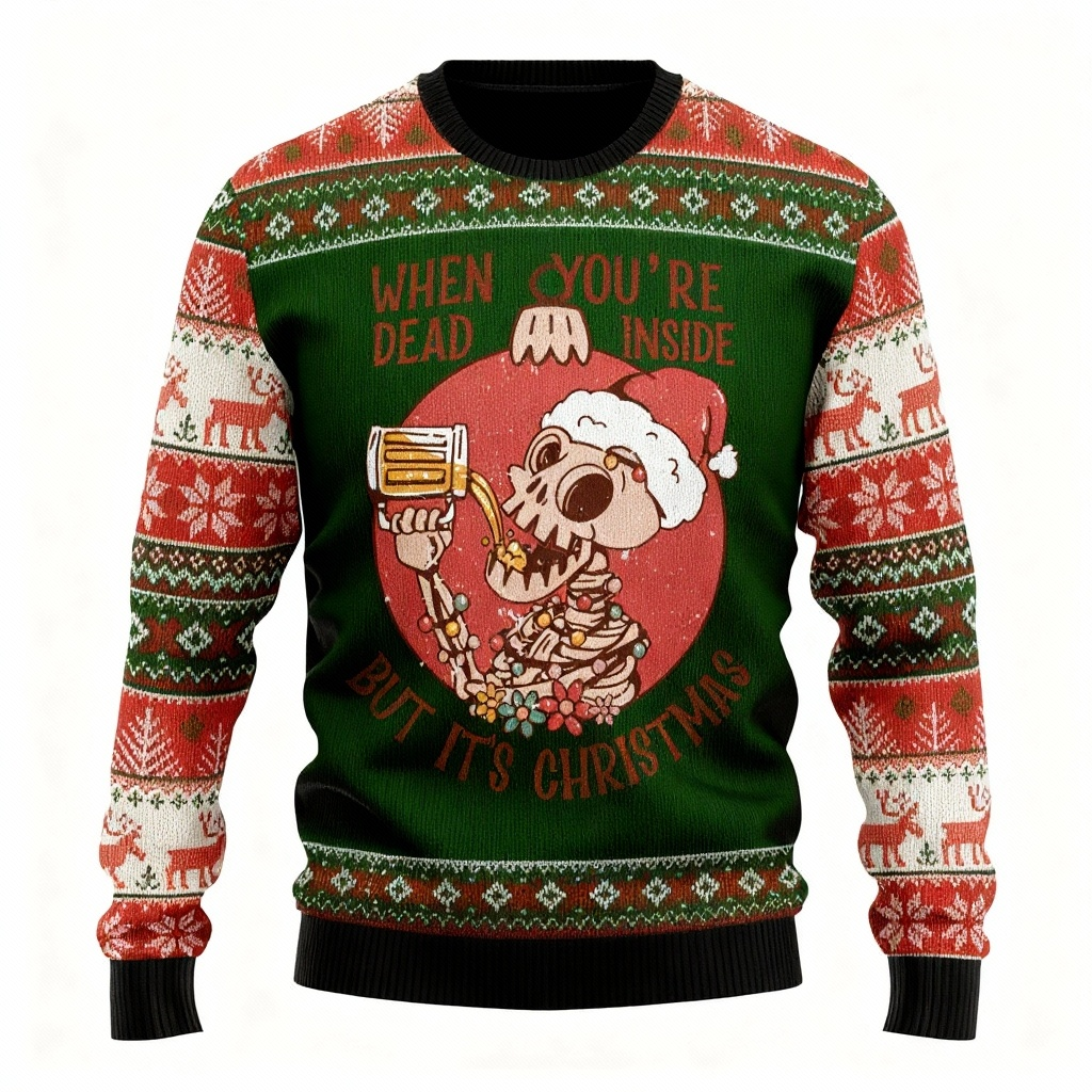 Drune | Süßes Skull-Print - Festival der Feiertagsdrucke Hässlicher Pullover