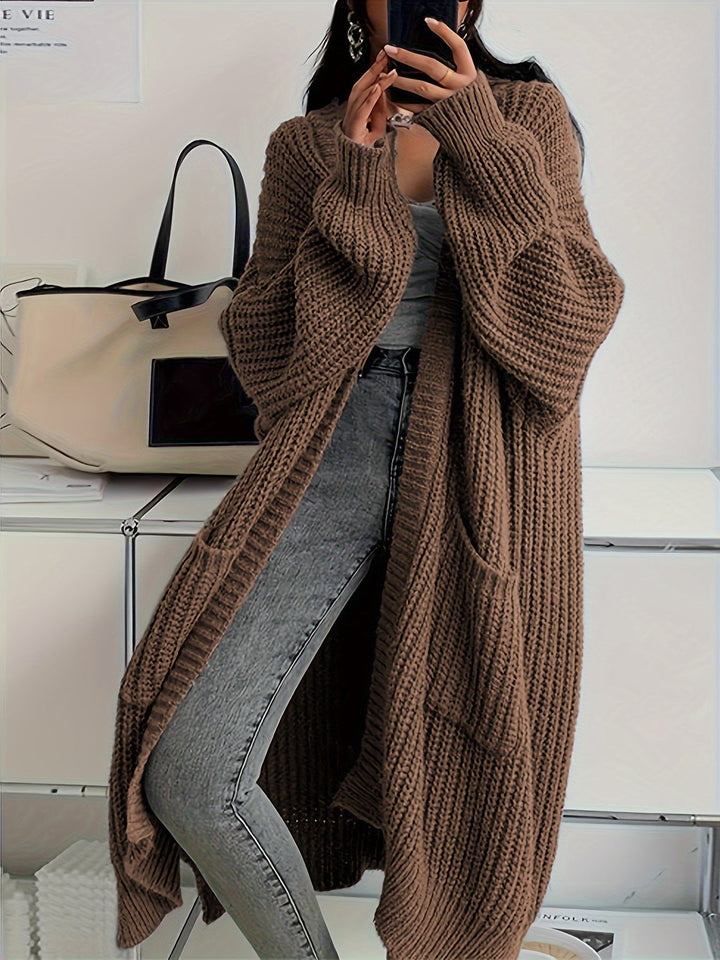 Drune | Lange, lässige Wolljacke mit aufgenähten Taschen für Frauen - Perfekt für den Alltag