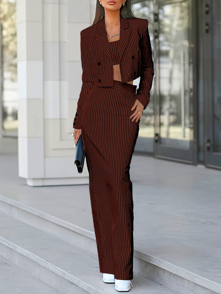 Drune | Lässig Gestreiftes Muster Dreiteilig Blazer Satz