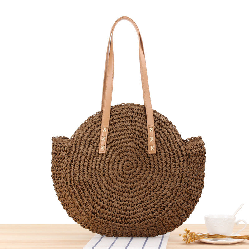 Drune | Schlichte Runde Schultertasche Strohtasche Sommer Strandtaschen