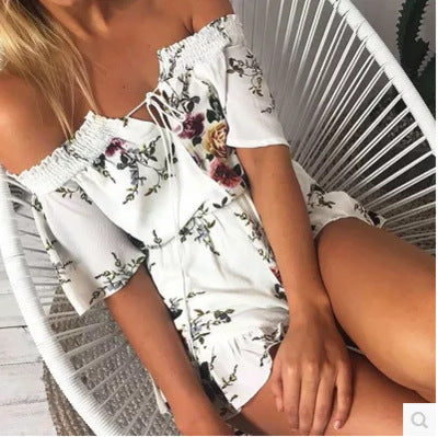 Damen Off-Shoulder Jumpsuit mit floralem Muster Drune