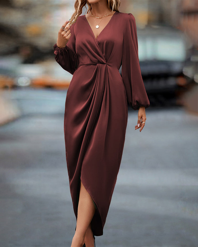 Drune | V-Ausschnitt Kleid mit Laternenärmel für Damen