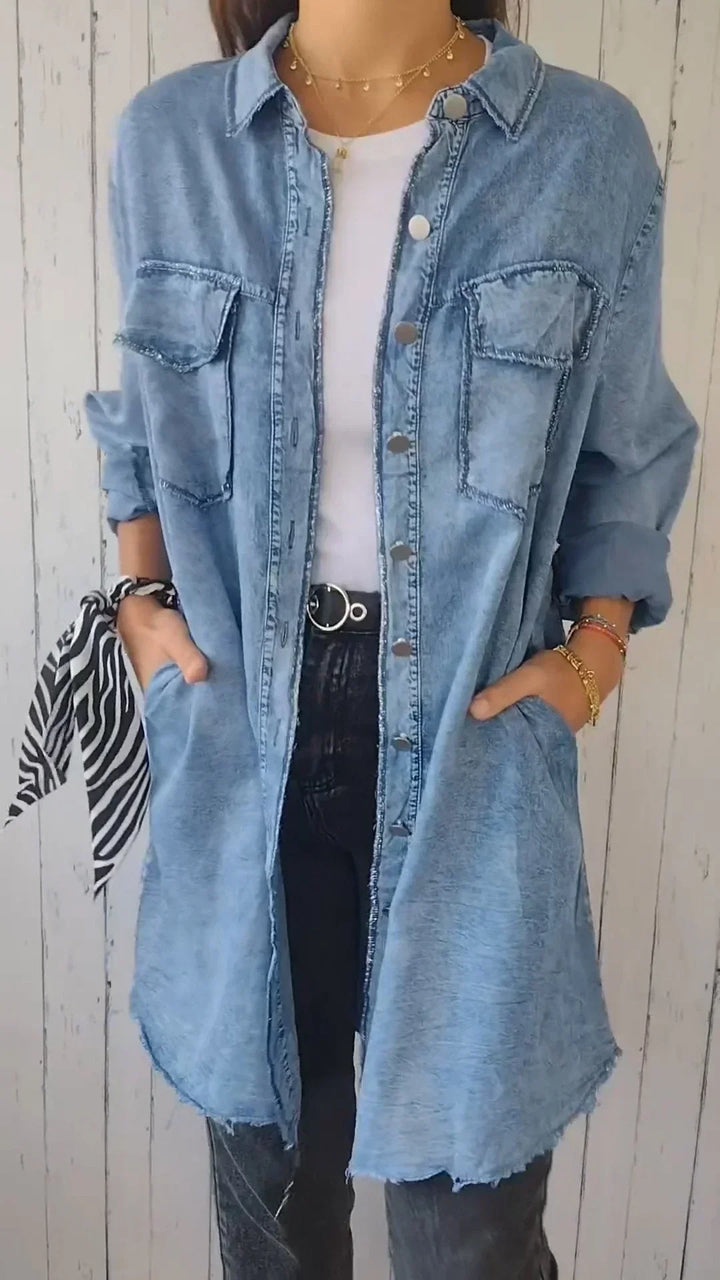 Drune | Bequeme Lange Hemdbluse aus Faux-Denim