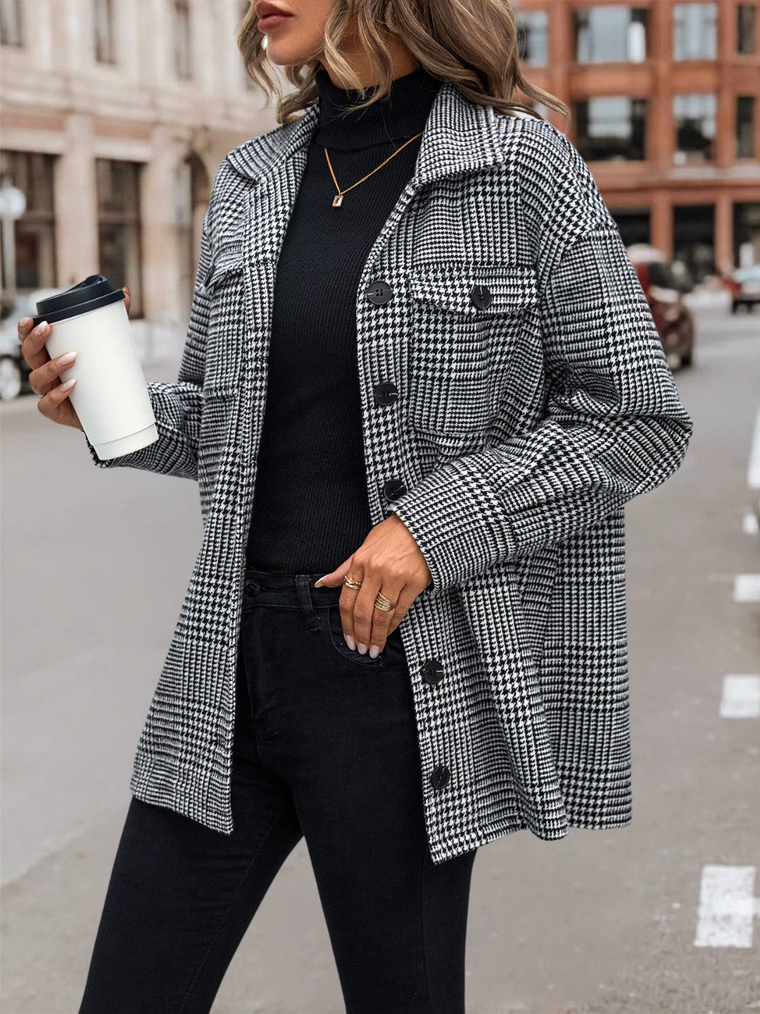 Drune | Hahnentritt Drop Shoulder Kragenjacke