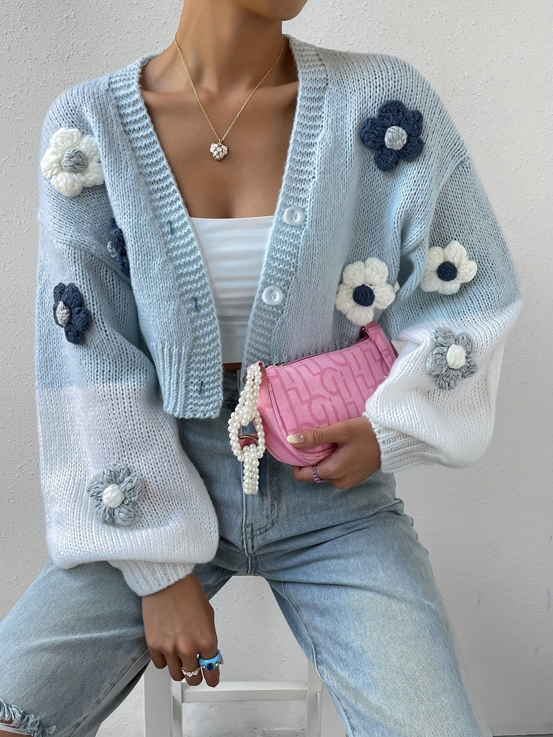 Drune | stilvoller blumenverzierter warmer Baumwollstrickwaren-Cardigan für Damen - Perfekt für den Alltag