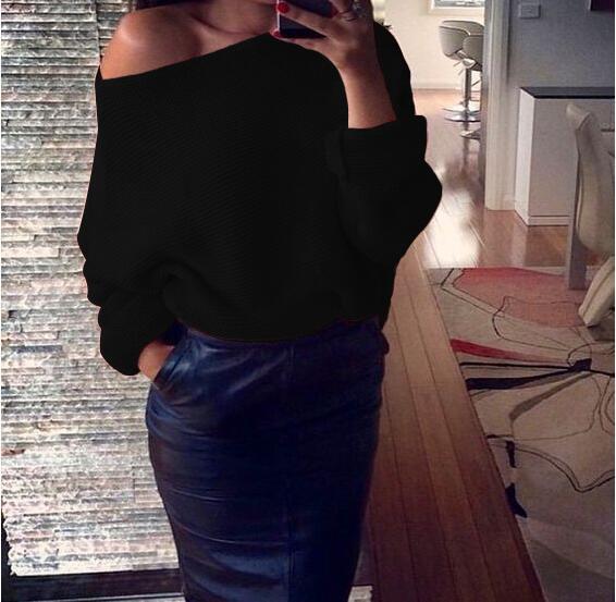 Damen lässiger Strickpullover mit off-shoulder Design und grober Textur Drune