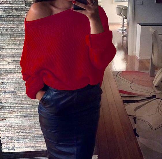 Damen lässiger Strickpullover mit off-shoulder Design und grober Textur Drune