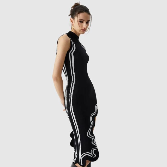 Drune | Ärmelloses Kleid mit Kontrastpaspelierung