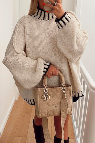 Drune | Cozy roll-neck sweater with color block pattern