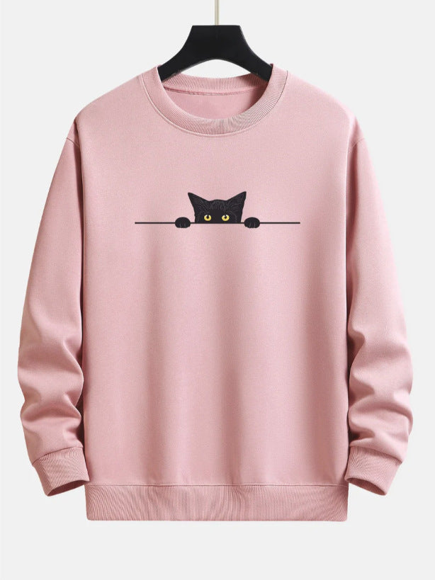 Drune | Relax Fit Sweatshirt Mit Schwarzem Katzenprint