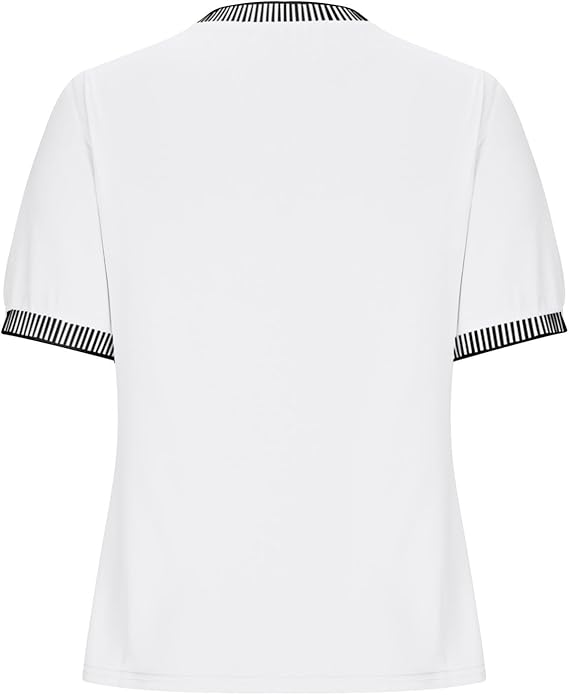 Damen lässiges Kurzarm-Shirt mit modischem Streifenkragen Drune