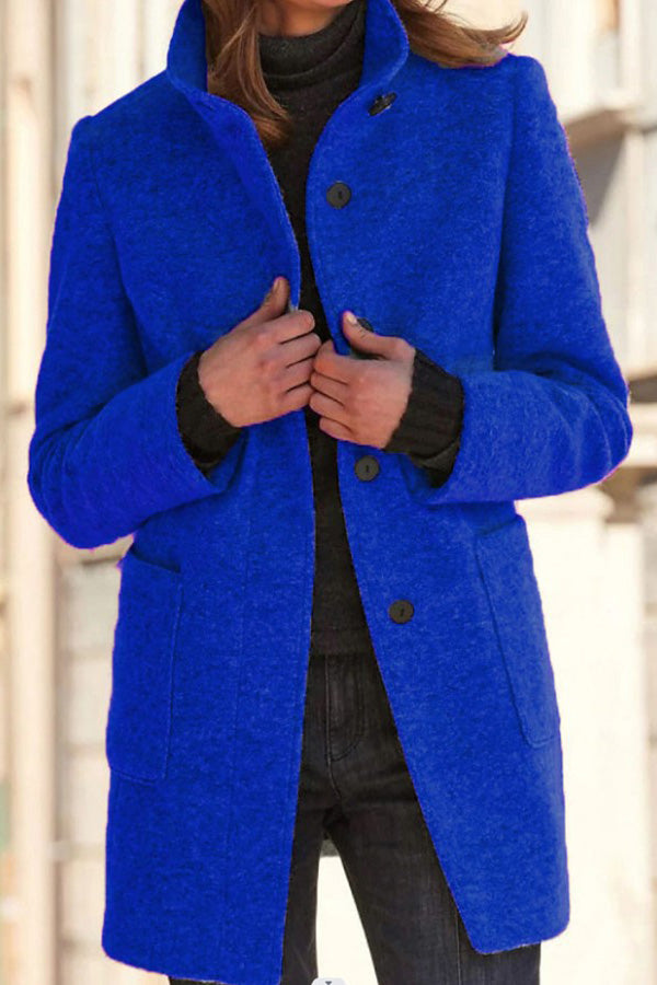 Drune | Unifarbene Knopf Stehkragen Wolljacke