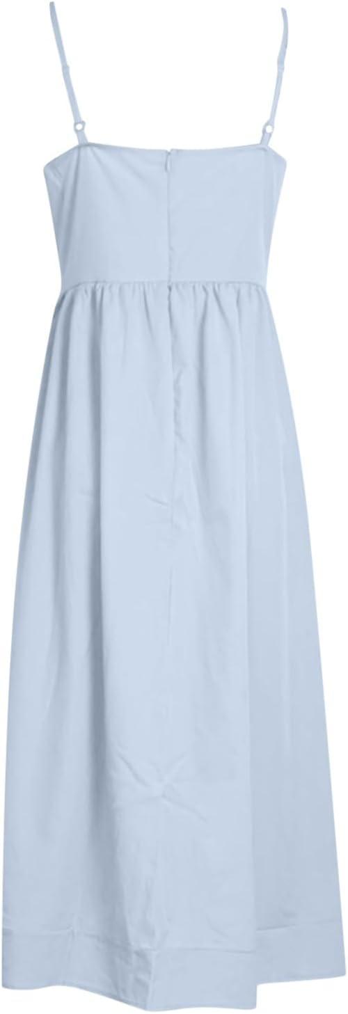 Drune | Midi Kleid Spaghettiträger Quadratischer Ausschnitt Ausgestellter Rock Elegante Passform