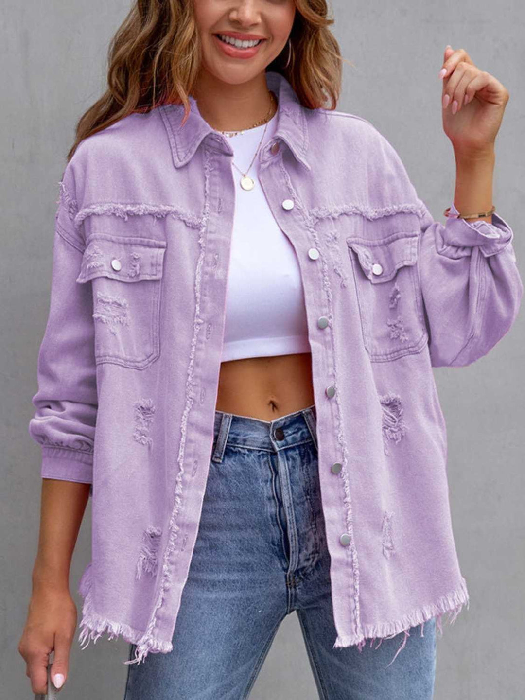 Drune | Distressed Drop Shoulder Denimjacke