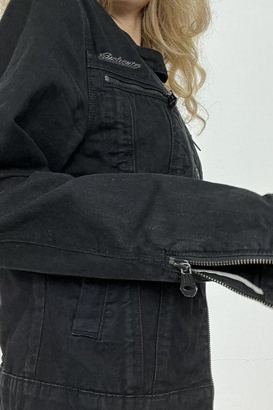Drune | Schwarze Denim Truckerjacke