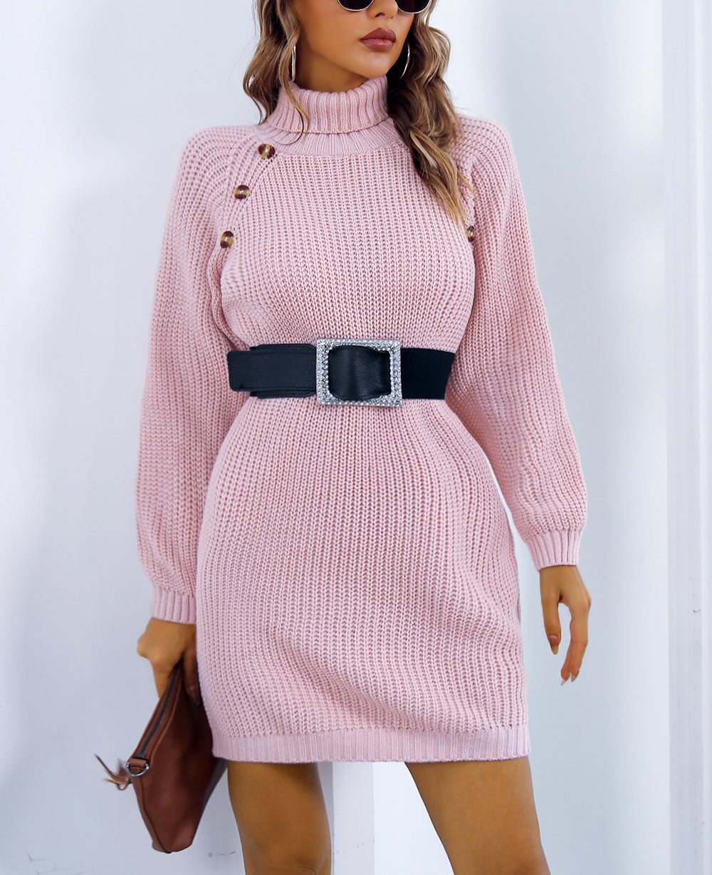 Drune | Schicke Herbst Strickkleid mit Kragen und Knopfverschluss für Frauen