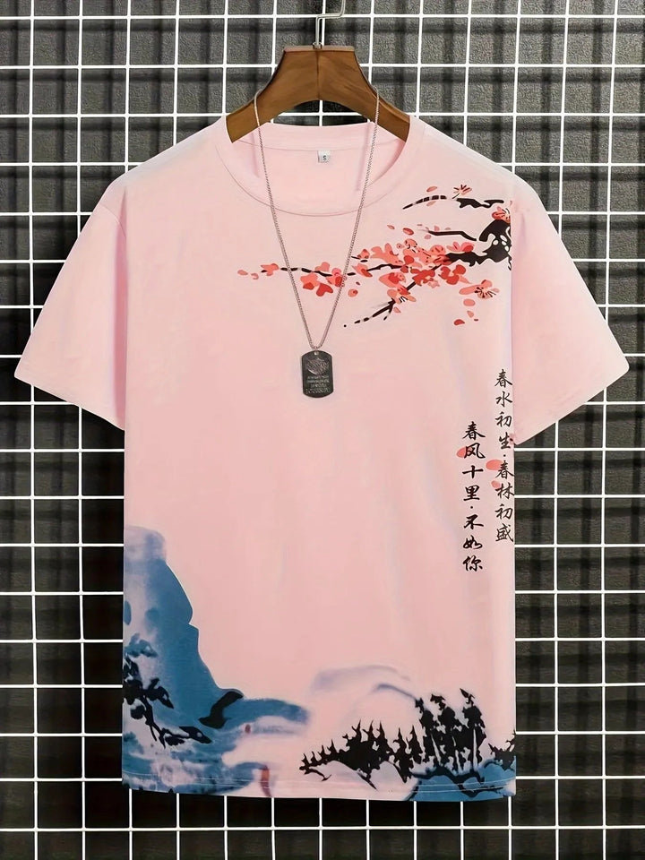 Drune | Herren T-shirt Blumen Und Wellen Design