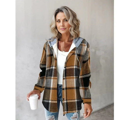 Drune | Cozy checked hoodie with drawstring for women