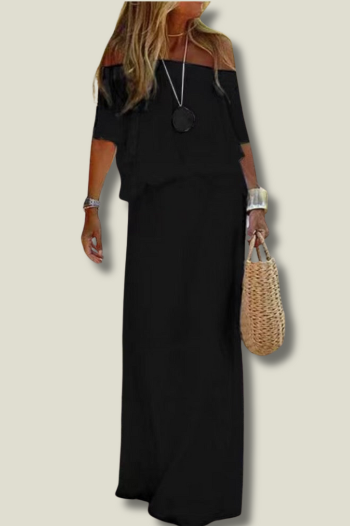 Drune | Bohemian Maxikleid mit offenem Schulter für Damen