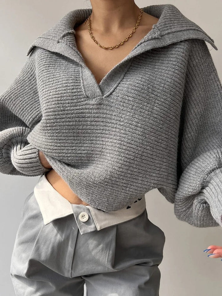 Drune | Strickpullover mit Laternenärmeln und offenem Kragen