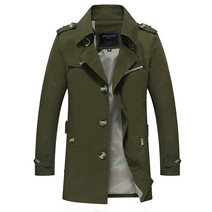 Herren modische Trenchcoat-Jacke mit eleganten Details und mehrfachen Taschen Drune