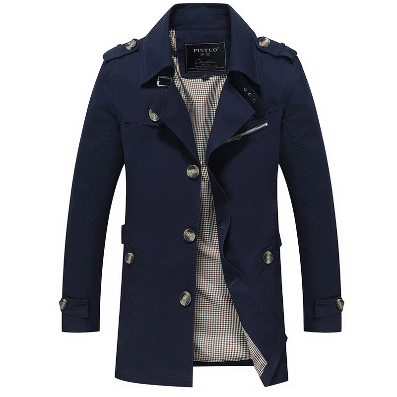 Herren modische Trenchcoat-Jacke mit eleganten Details und mehrfachen Taschen Drune