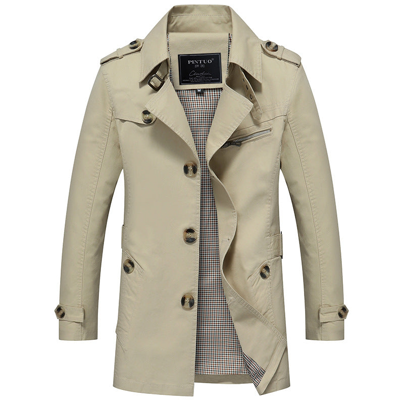 Herren modische Trenchcoat-Jacke mit eleganten Details und mehrfachen Taschen Drune