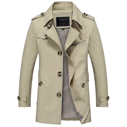 Herren modische Trenchcoat-Jacke mit eleganten Details und mehrfachen Taschen Drune