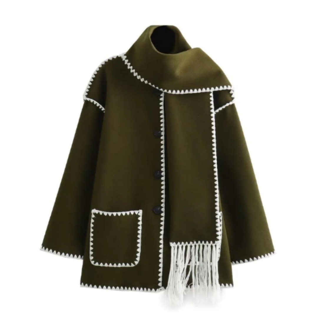 Drune | Damen Warmer Lockerer Wickelkragen Mantel Winter