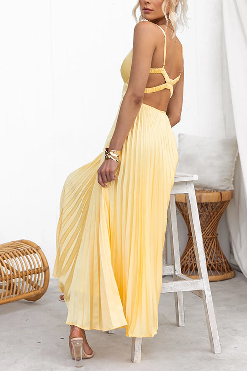 Drune | V-Ausschnitt Rückenausschnitt Cut-Out Falten Maxi Cami Kleid
