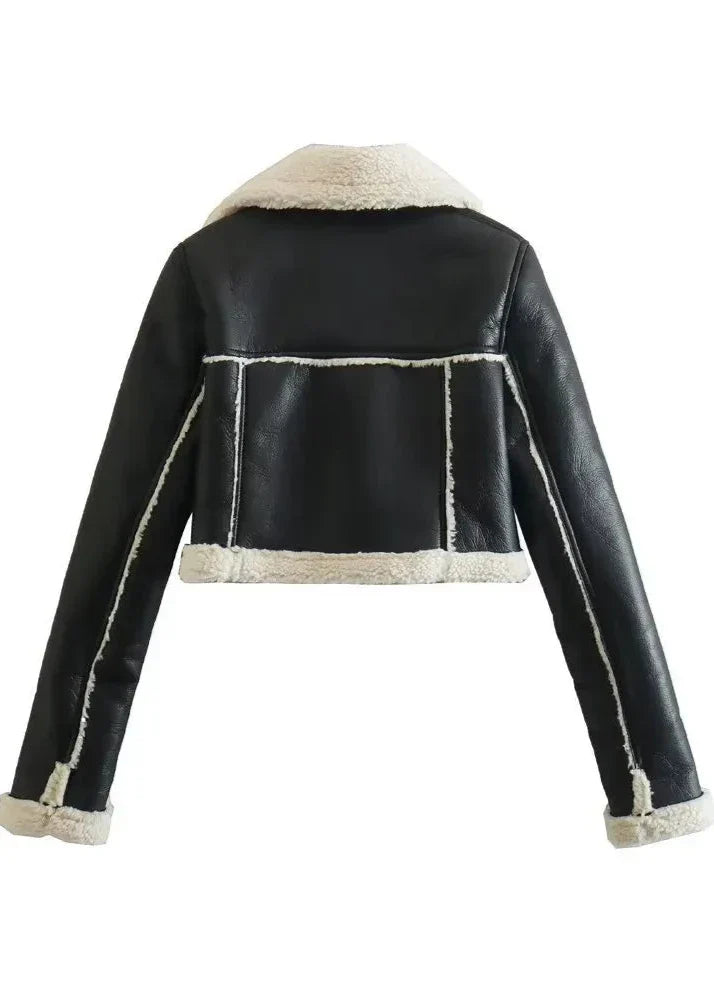 Drune | Sherpa Trim Lederjacke - Kurzer Reißverschlussstil