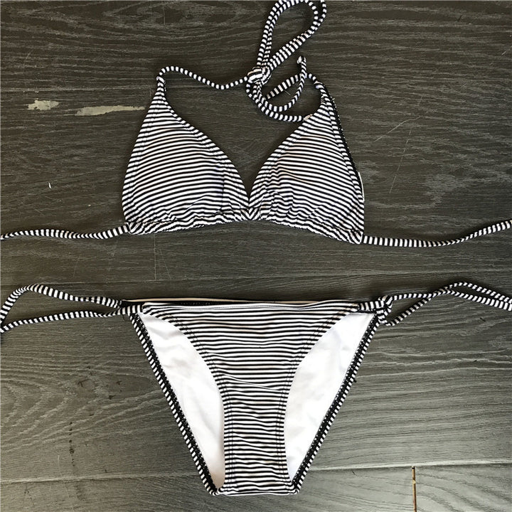 Damen Triangel-Bikini-Set mit klassischem Streifenmuster Drune