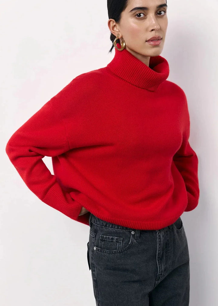 Drune | Übergroßer roter Rollkragen-Strickpullover