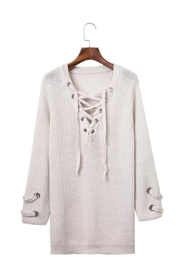 Damen Lässiger Strickpullover mit dekorativem Schnürdesign und weiten Ärmeln Drune