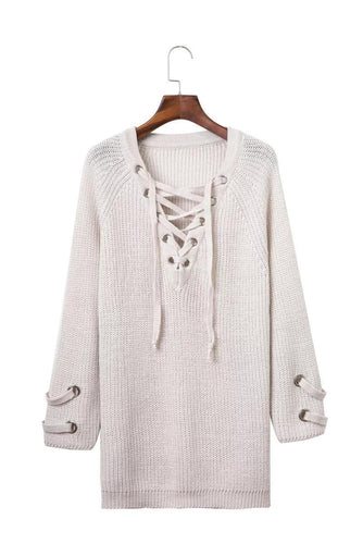 Damen Lässiger Strickpullover mit dekorativem Schnürdesign und weiten Ärmeln Drune