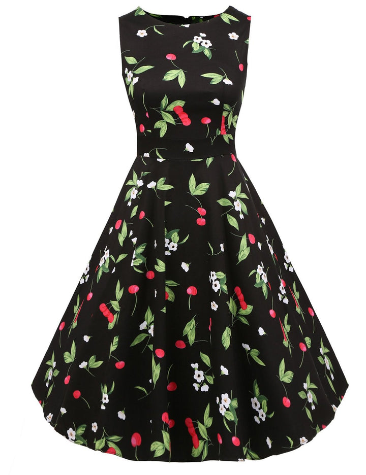 Damen floral bedrucktes A-Linien Kleid Drune