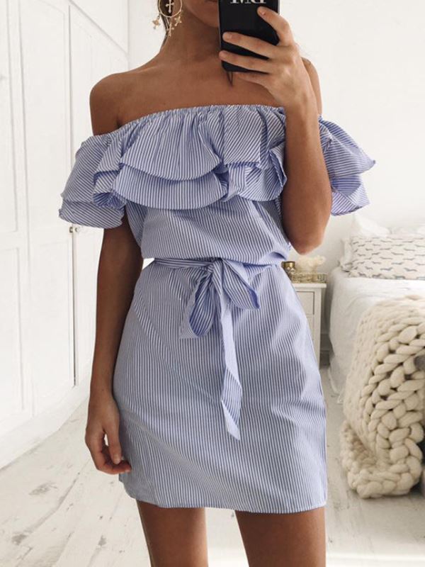 Damen Minikleid mit Volants und Bindegürtel Drune